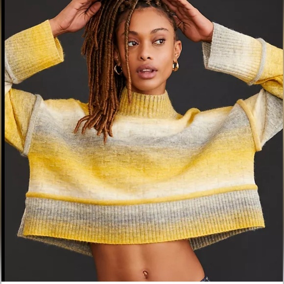 Pilcro Anthropologie Mock Neck Yellow Gray Ombre Knit Crop Pullover Sweater XS - Picture 16 of 16